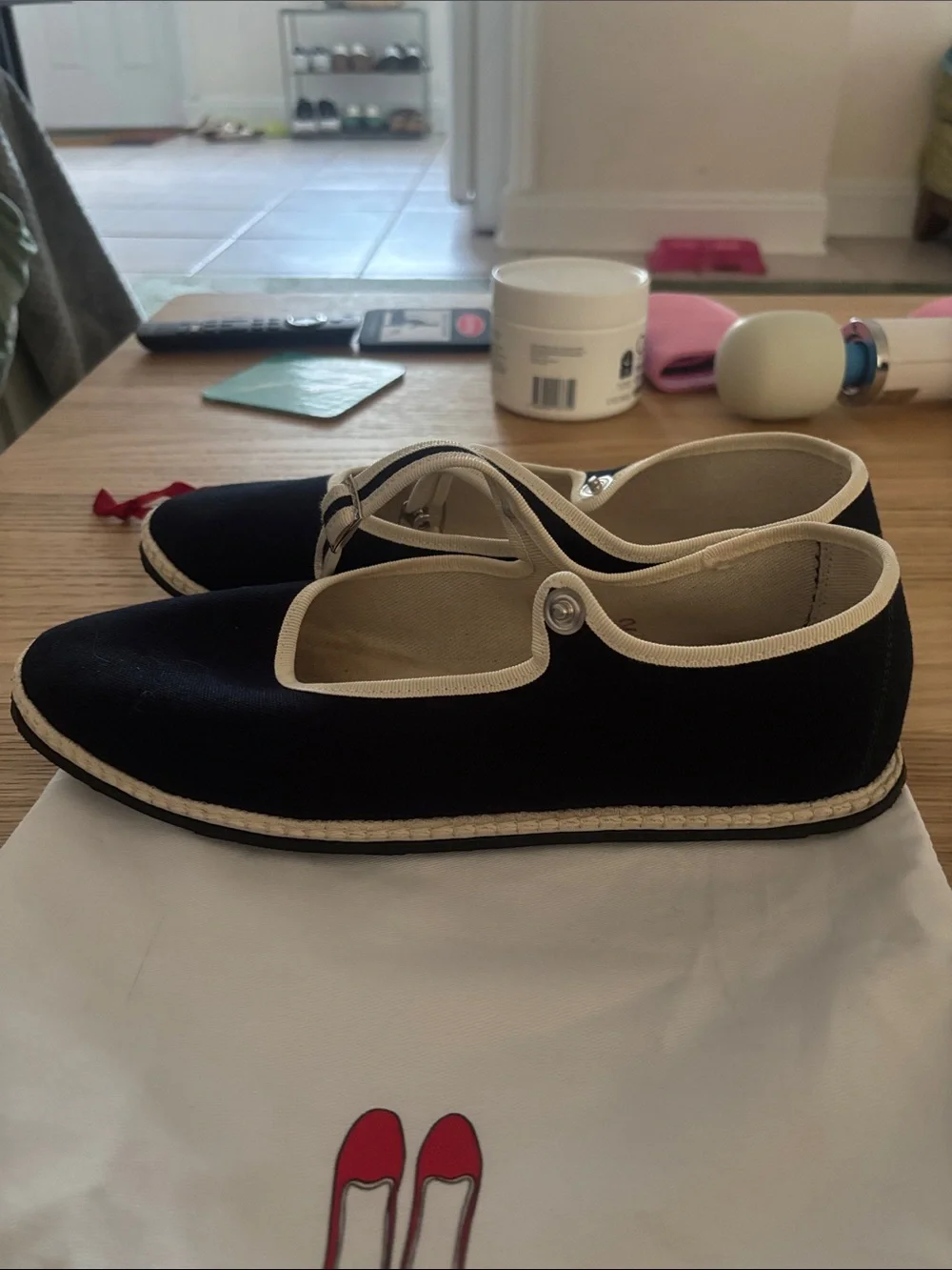 Venezia navy Canvas Mary Jane Espadrille Flats